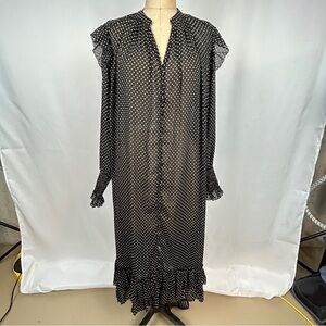 NEW ALLSAINTS Lara White Dot Black Sheer Long Sleeve High/Low Maxi Dress Size 2
